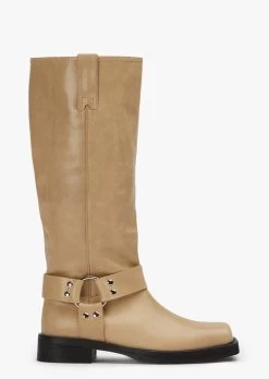 Biker Beige Wax Calf Boots
